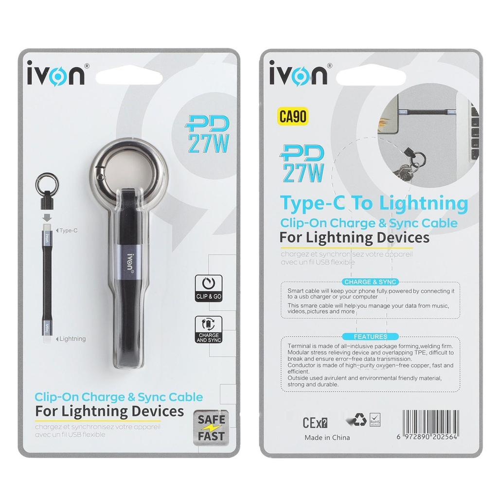 Portable 3-in-1 Keychain Charger: Short Fast Charging Cable for Apple, Android, Type-C Phones.