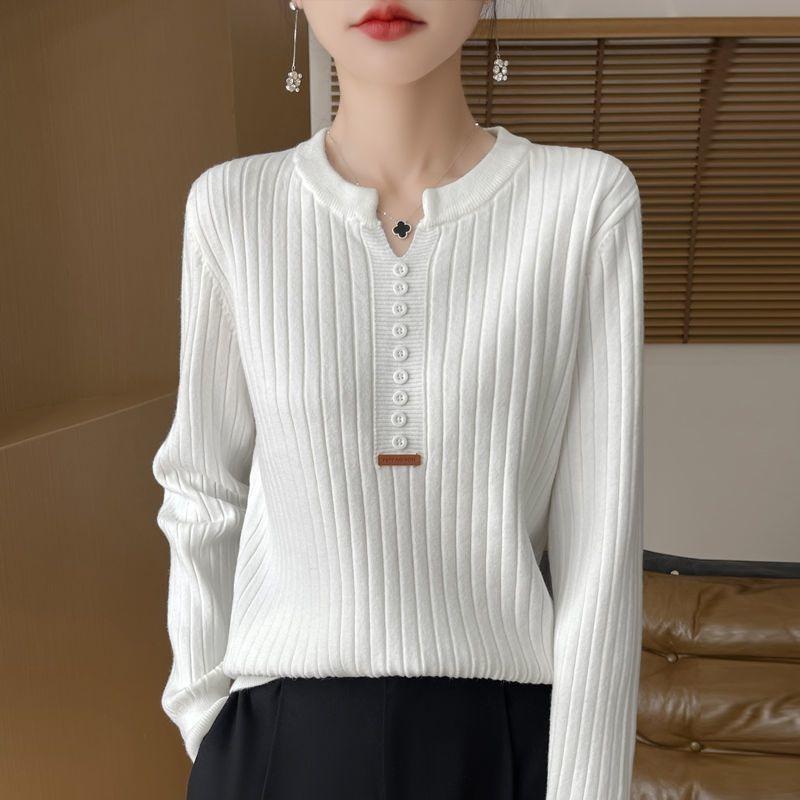 Button-down Long-sleeved Knitted Base Jacket Women's Spring and Autumn Collar Pullover Sweater Fashion Base Top Sweater