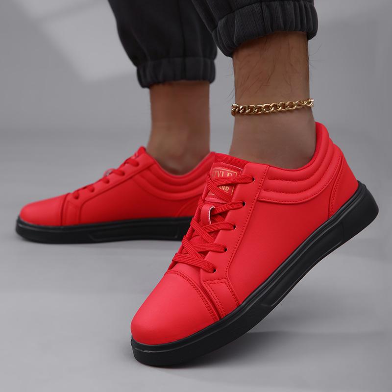Spring Men's Red Sneakers Designer Skateboard Shoes Man Shoes Black Leather Sneakers Unisex Flat Casual Shoes Men Sneakers