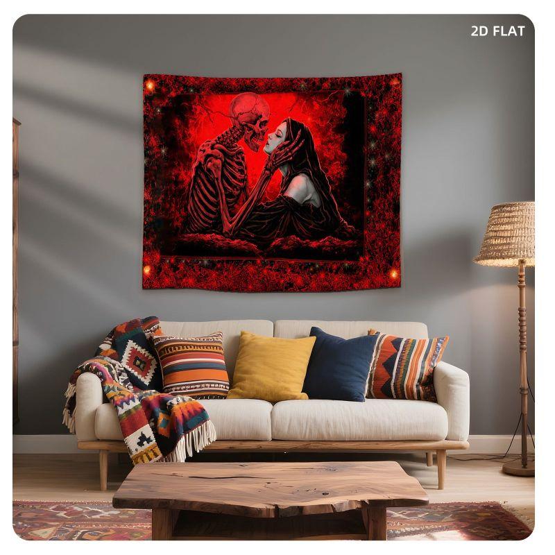 Gothic Couple Skull Tapestry Dark Background Wall Hanging Bedroom Dormitory Home Decoration