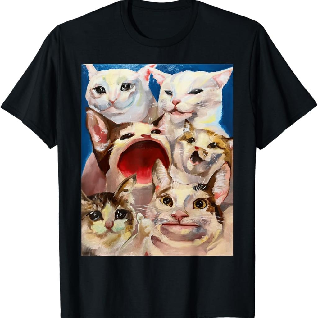 Funny Dinner Table Cat Crying Cat Pop Cat Polite Cat Meme T-Shirt for Men Women Girls Kids