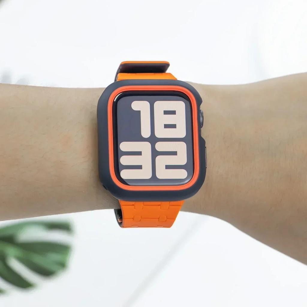 TPU Case+Silicone Strap for Apple Watch Band Ultra 2 49mm 45mm 44mm 41mm Protective Case Bracelet for Iwatch Series 9 8 7 6 5 4
