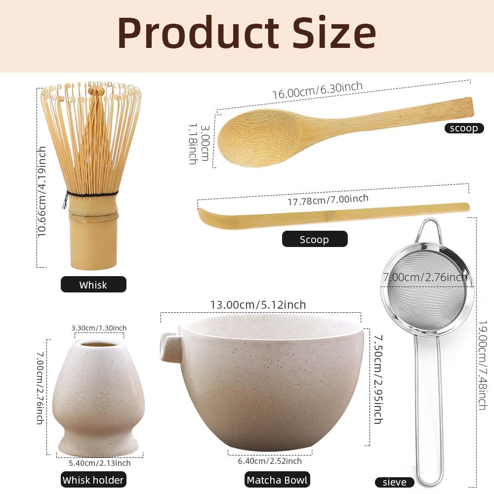 6PCS Japanese Matcha Set with Ceramic Bowl Bamboo Matcha Whisk Teaspoon Tea Sets with Strainer Tea Making Tools Accessories