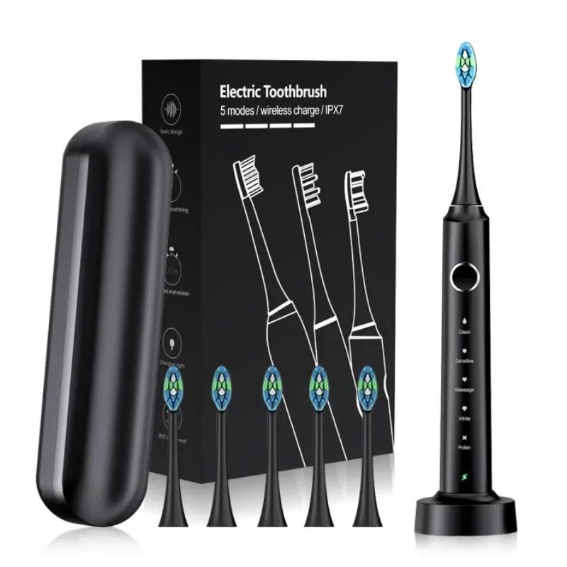 Electric Toothbrush USB Rechargeable Dental Electric Brush Automatic Ultrasonic IPX7 Waterpoof Toothbrush with 6 Brush Heads