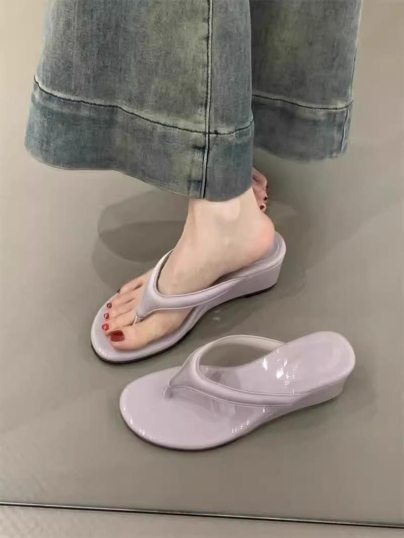 

Wedge heel pinch foot flip-flop shoes women s shoes wear summer high heel temperament red with skirt sandals 40 фіолетовий