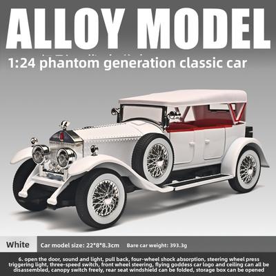 Simulation 1:24 Phantom Vintage Car Alloy Car Model Collection Ornaments Sound Light Pull Back Boy Gift Sound Light Miniature