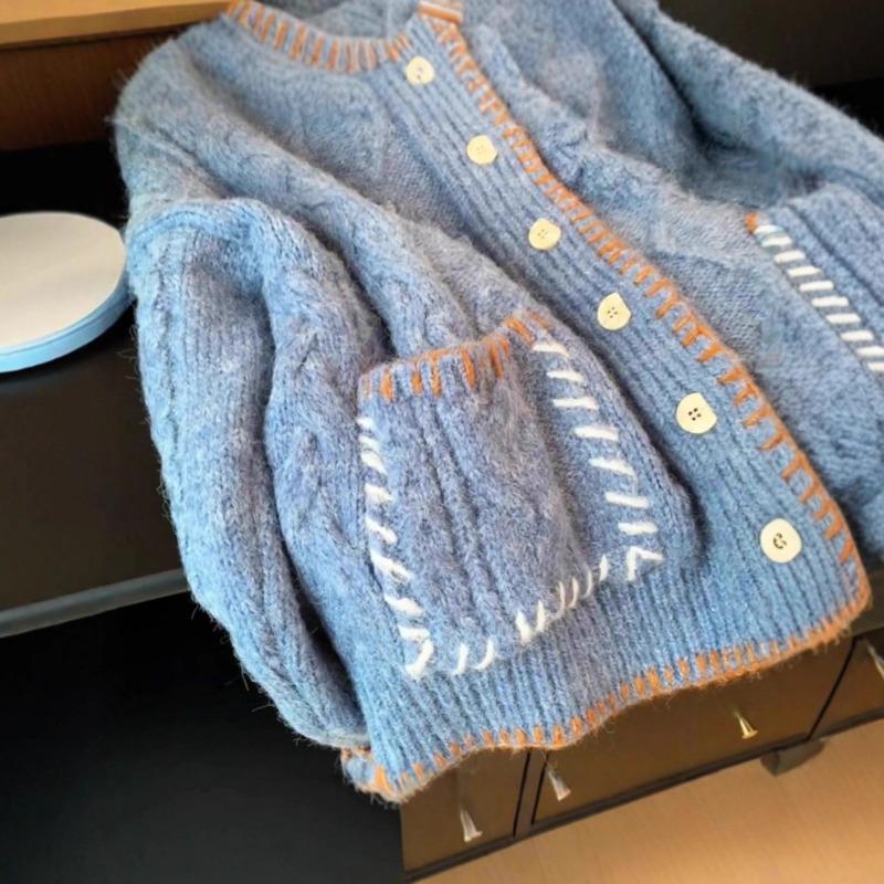 Recommended Personal Favorites ~ Contrast Color Soft Waxy Twist Sweater Jacket for Women in Autumn and Winter Loose and Slim Knitted Cardigan Top