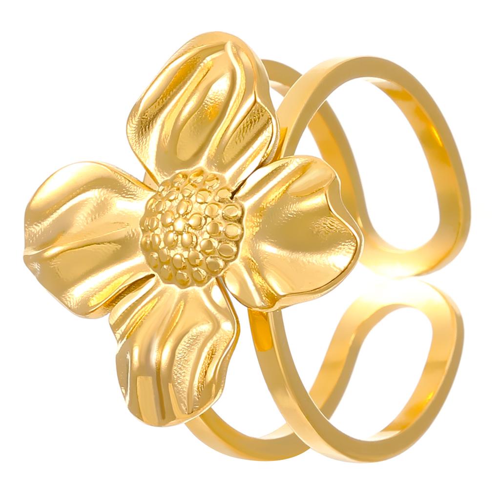 High Quality Fashion Niche Personality Retro Temperament Jewelry, Stainless Steel Plated 18K Gold Casting Round Geometric Ring