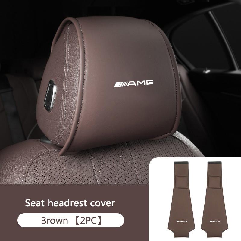 Car Seat Headrest Protective Leather Pillow Cover For Mercedes Benz AMG W204 W205 W211 W212 W213 W176 GLA CLA Auto Accessories NF6