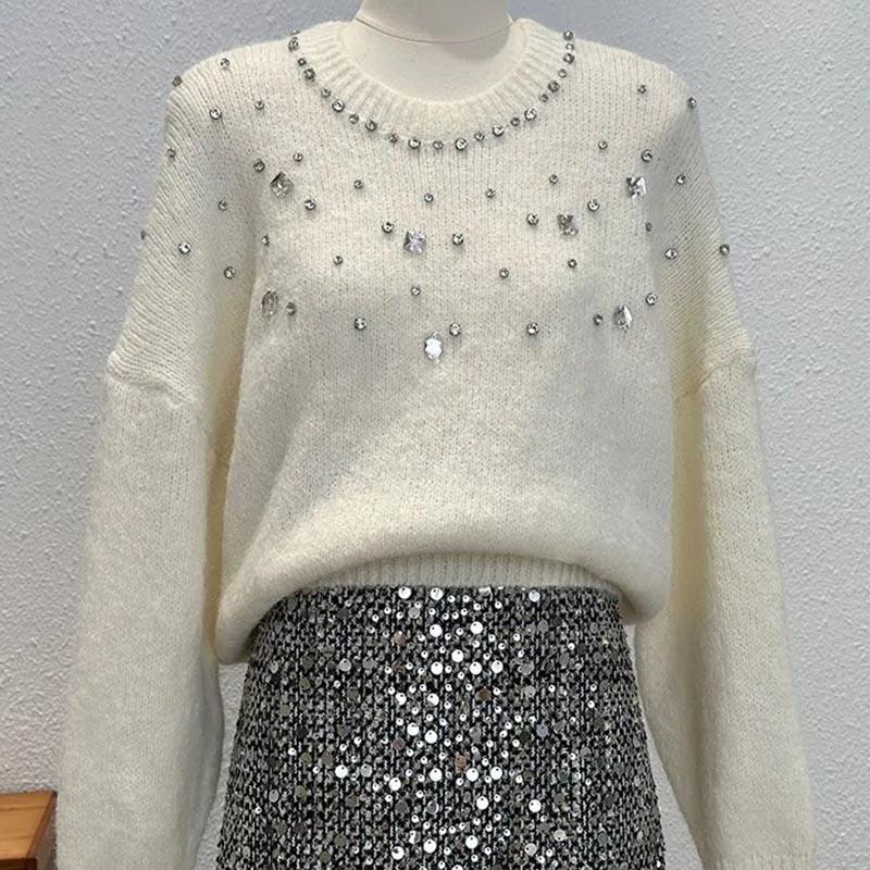 Sweater for Women Autumn Winter Thickened Pullover Warm Knitted Stretchy Long Sleeve Oversize Jumper Tops