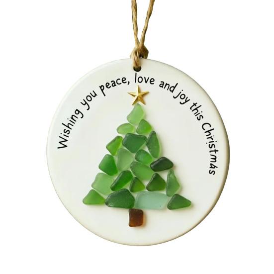 Sea Glass Christmas Ornament Handcrafted Sea Glass Santa/Candy Cane/Tree/Gingerbread Hanging Decor Acrylic Coastal Ornament for Xmas Tree Decor