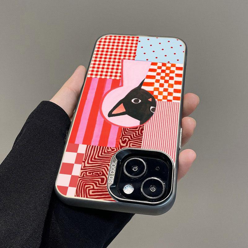 Artistic Black Cat Striped Pattern Laser Phone Case For iPhone 17 15 14 Pro Max Plus 17 Air 16 13 12 Mini 11 Pro Max Cover Funda