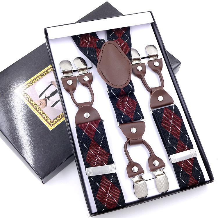 Men's Six-Clip Jacquard Wide Suspenders with Printed Webbing