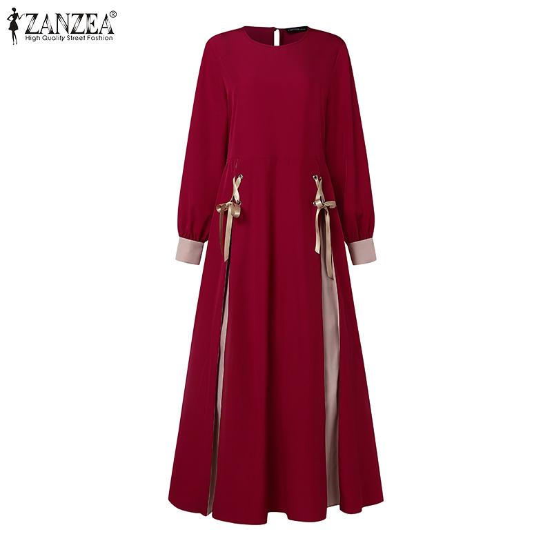 ZANZEA Women Casual Patchwork Loose Long Sleeve Muslim Dress