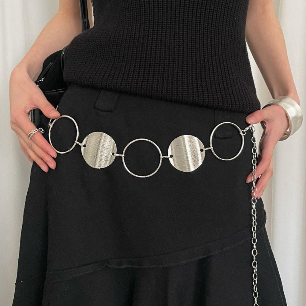 Silver Metal Waist Chain Gold Color Oval Belly Chain Retro Round Ring Waist Chain  Girls