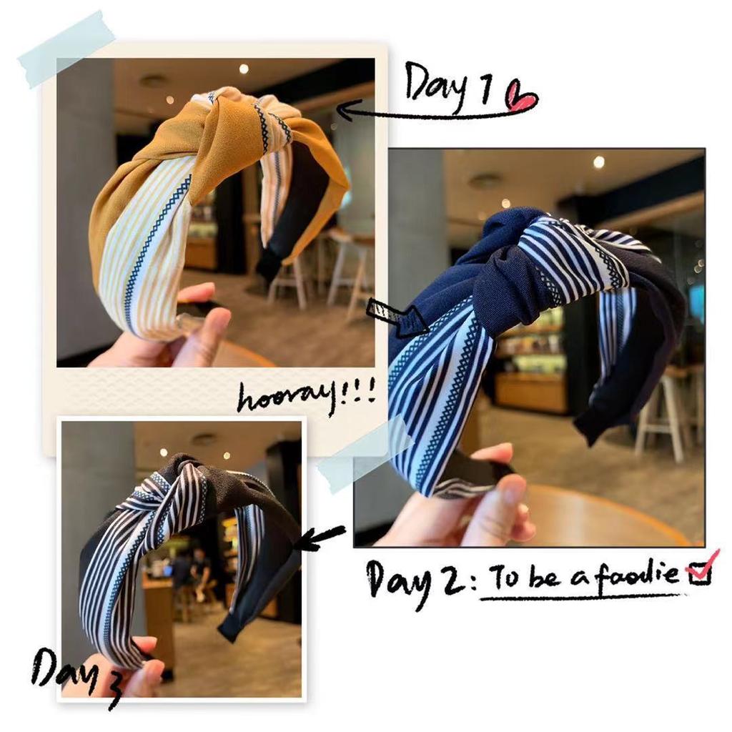 Striped yellow headband for women, versatile for outdoor face washing, simple Korean style headband, wide edge pressed hairpin, retro style