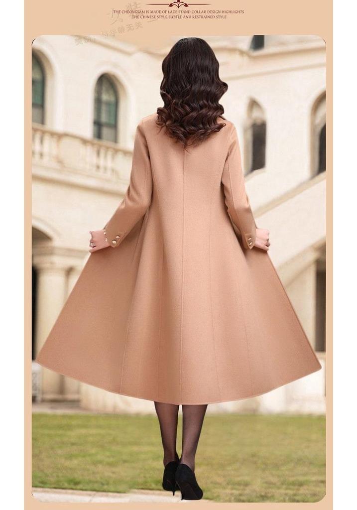 Cappotto Antivento in Lana Snellente da Donna - Sopra il Ginocchio, Caldo, per Primavera, Autunno, Inverno