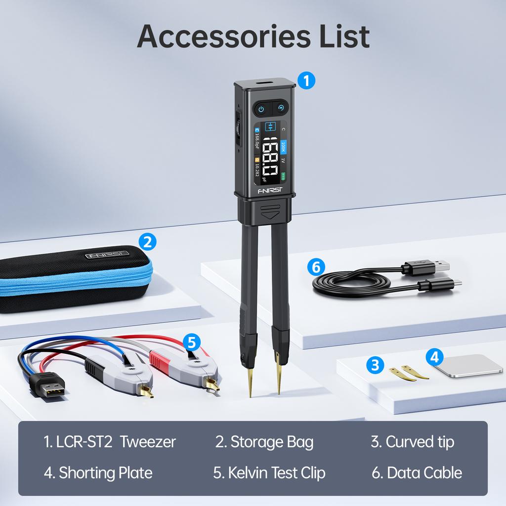 FNIRSI LCR-ST2 2-in-1 Digital Tweezer Bridge LCR ESR Meter SMD Test Kelvin Clip Electronic Component Multifunctional Tester Too