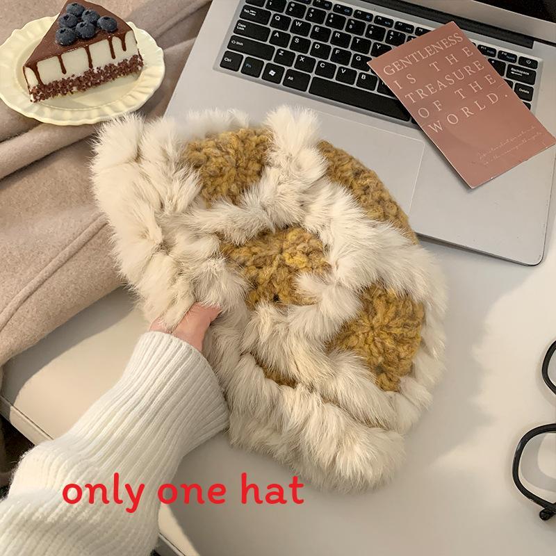 Cartoon Style Wool Beanie With Plush Fur Material And Adjustable Fit For Casual Wear