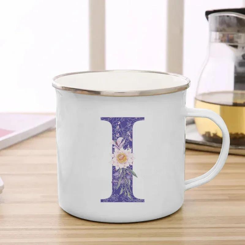 Drinks Water Milk Cups 26 Initials Letter Purple Flower Print Enamel Mug Coffee Cup Thermal Coffee Cup To Carry Cupshe Drinkware