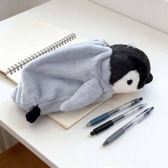 Uroczy Pingwin Etui na Ołówki Pluszowe Zwierzątko Etui na Ołówki Zapinane na Zamek Miękki Materiał Etui z Dzióbkiem Kaczki dla Dzieci na Długopisy Ołówki Artykuły Szkolne