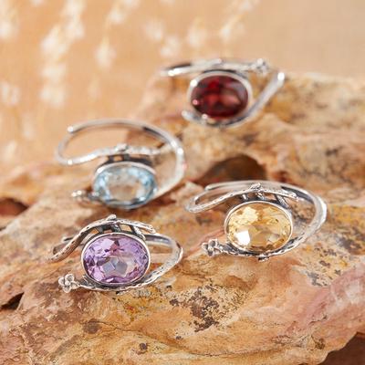 Natural Color Treasure Amethyst Citrine Thai Silver Ring Women'S S925 Sterling Silver Topaz Garnet Index Finger Ring