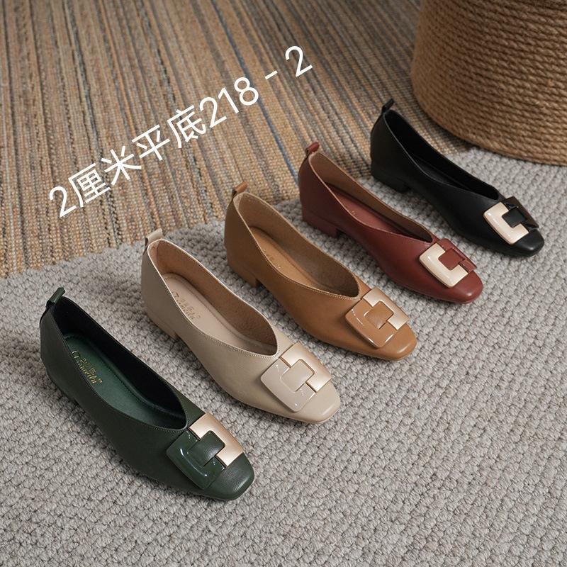Fashion New style French Low Heel Square Head Shallow Mouth Single Shoes Women's Soft Sole Flat Shoes shoes for women zapatos de mujer