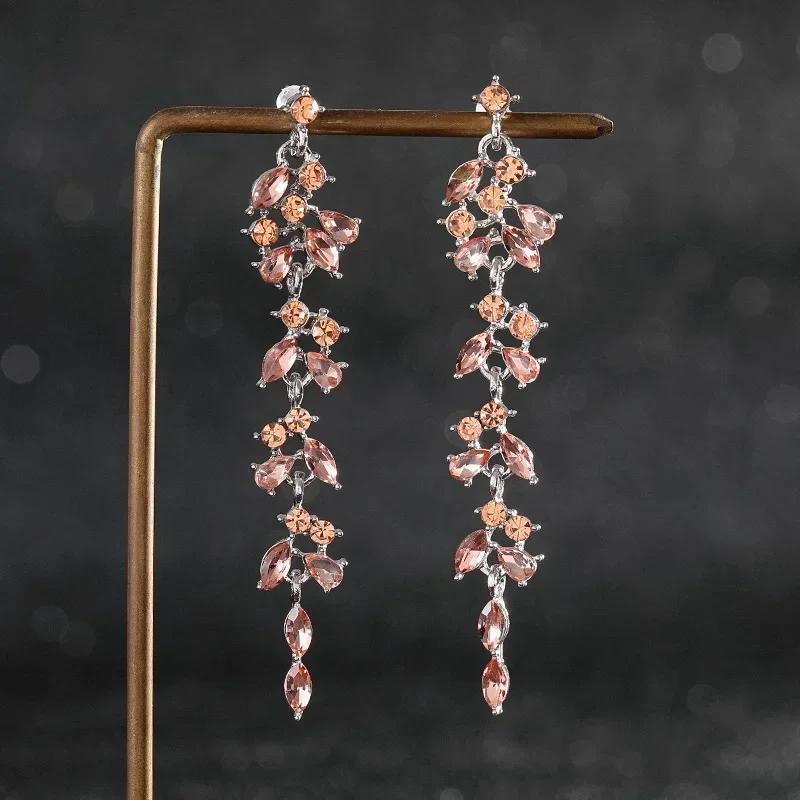 Trendy Long Tassel Chain Dangle Earrings Pendants Drop Earrings Women Party Rhinestone Geometric Leaf Hanging Earings Jewelry