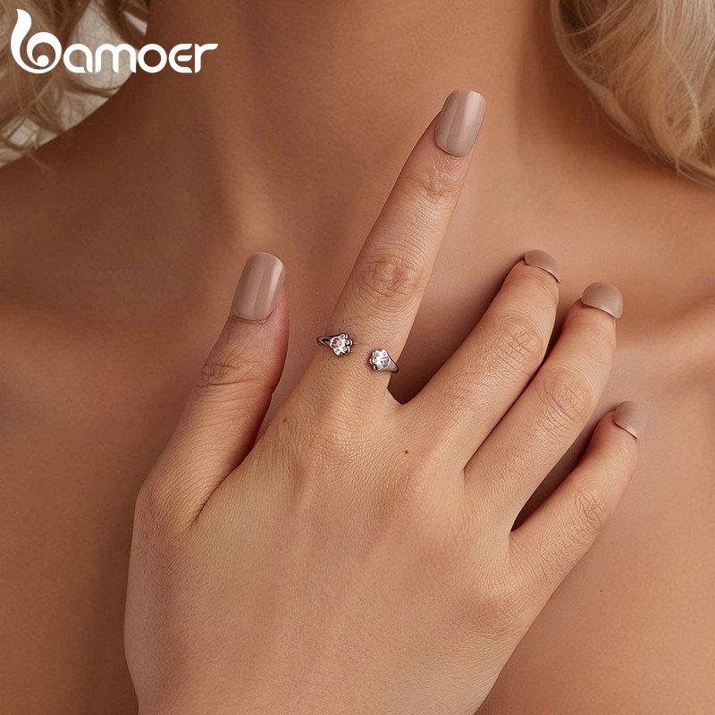 BAMOER 925 Sterling Silber Rosa Pfotenring 925 Sterling Silber+Pavé Fassung CZ+plattiertes Weißgold Für Damen Edler Schmuck