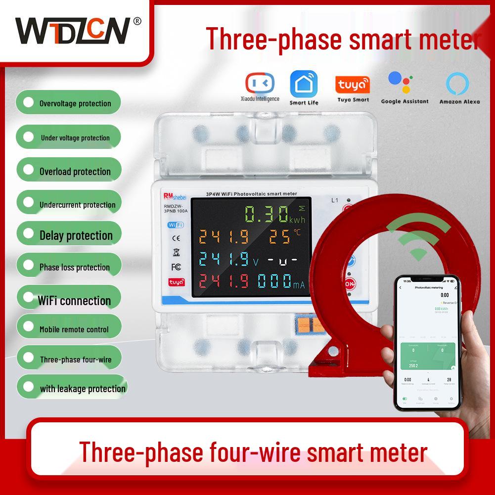 Smart Tuya 3-Phase WiFi Circuit Breaker with 4P, Color Screen, Remote Mobile Control, and Leakage Protection