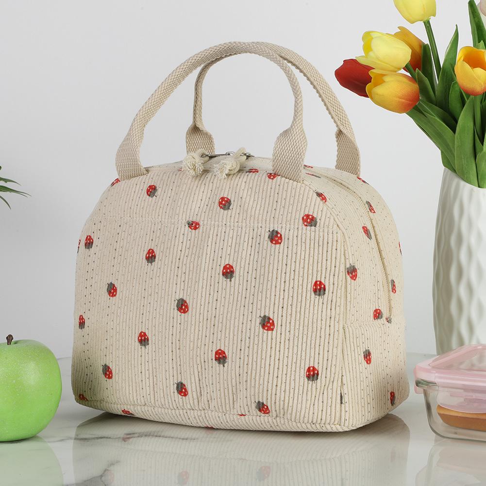 Strawberry/Daisy Corduroy Lunch Tote Bag Large Capacity Insulated Lunch Bag Multi-Function Cute Lunch Bag for Women Girls Kids