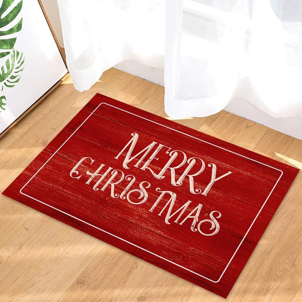 Merry Christmas Red Wood Grain Welcome Door Mat Living Room Entrance Non-slip Floor Mat Balcony Hallway Rug Christmas Decoration