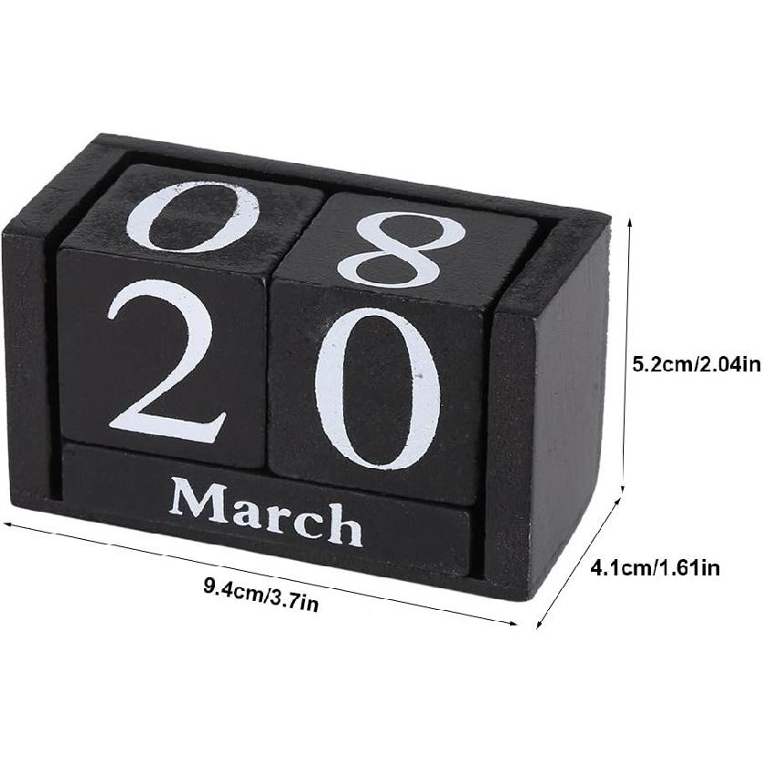 Vintage Wooden Calendar Desktop Time Concept Rustic Wood Blocks Chic Perpetual Calendars Month Date Number Display Home Office Decoration Desk