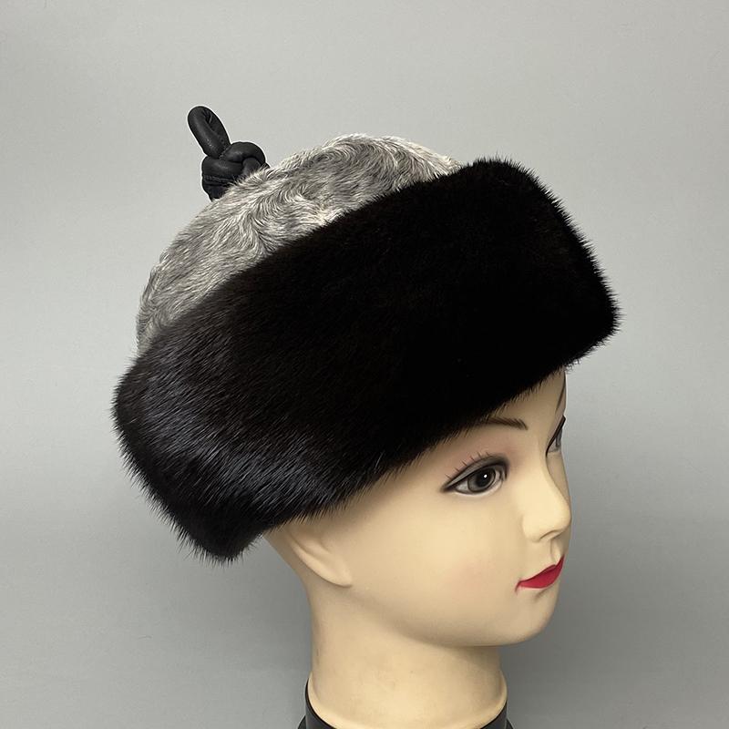 Luxury Warm Man Hat Adjustable Natural Mink Fur Lamb Mongolian Hat