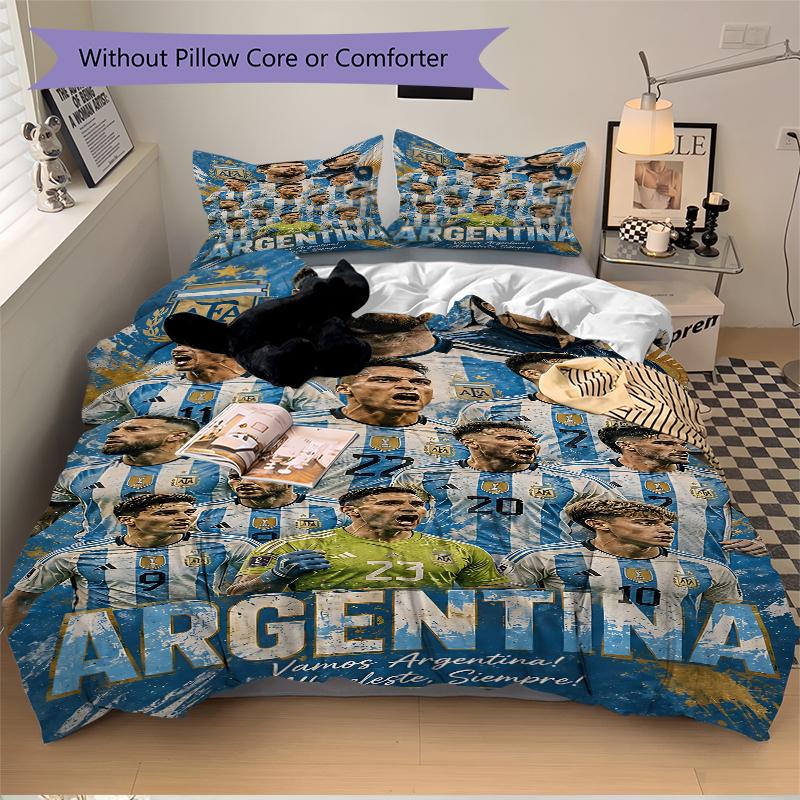 3Pcs Argentina Soccer Team Bedding Sets For All Sizes New 3D Printed Bed Cover Comforter Duvet Cover Pillowcase Bedroom Decoration