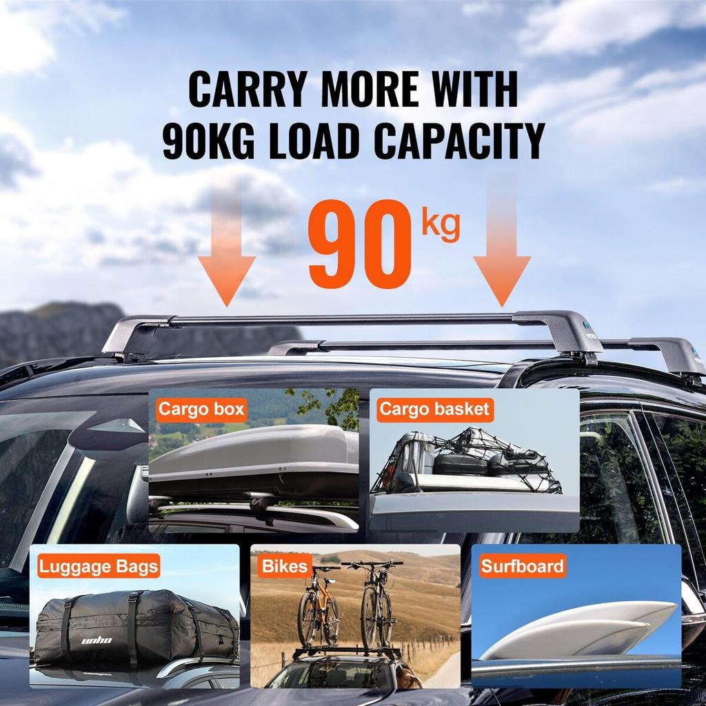 Universal Roof Rack Crossbar Max 48.4" Fits Grooved Side Rails without Gap