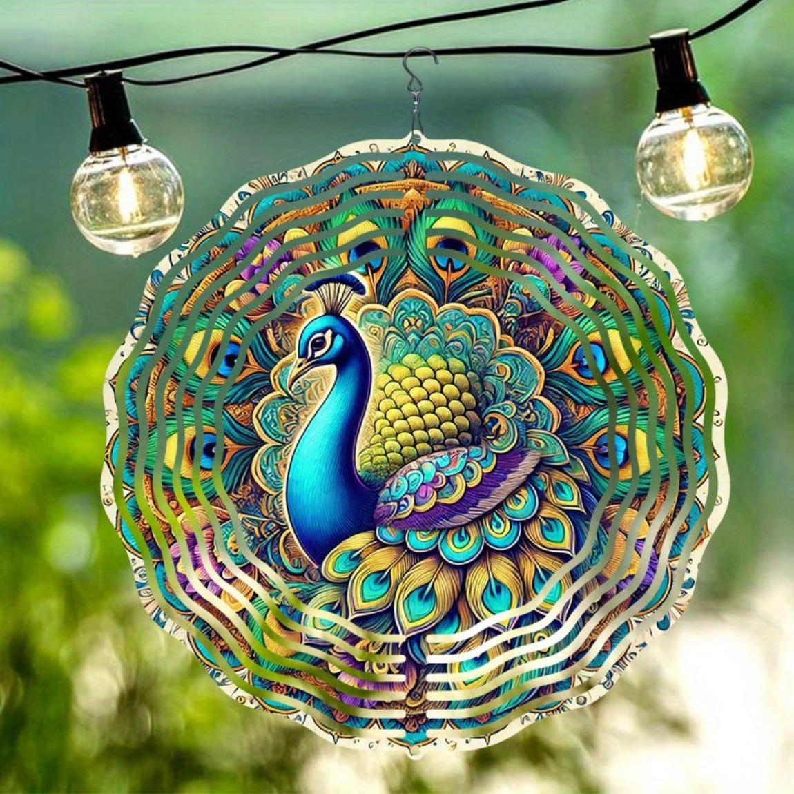 

3D Peacock Mandala Wind Chime Metal Art Decor with 360 Rotating Hook for Outdoor Garden Patio Yard Decoration Blue Green Purple Golden