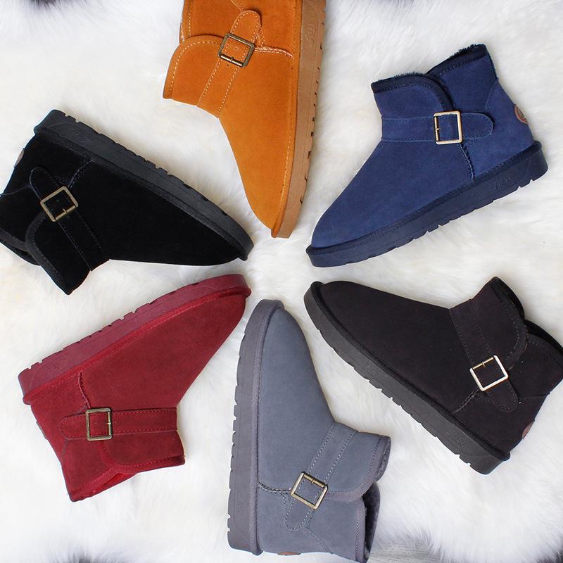 Australia Style Snow Boots Men Genuine Cowhide Leather Warm Fur Plush Insole Shoes Men 'S Winter Buckle Strap Ankle Boots