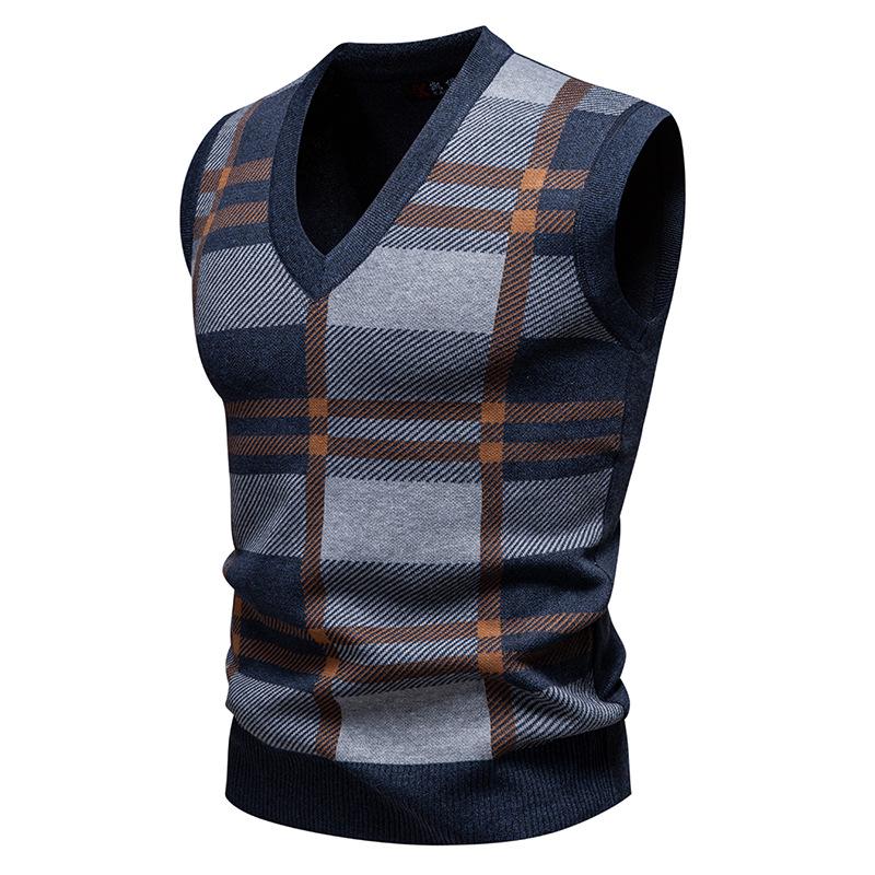 2025 Men's Autumn/Winter V-Neck Grid Knit Pullover Vest