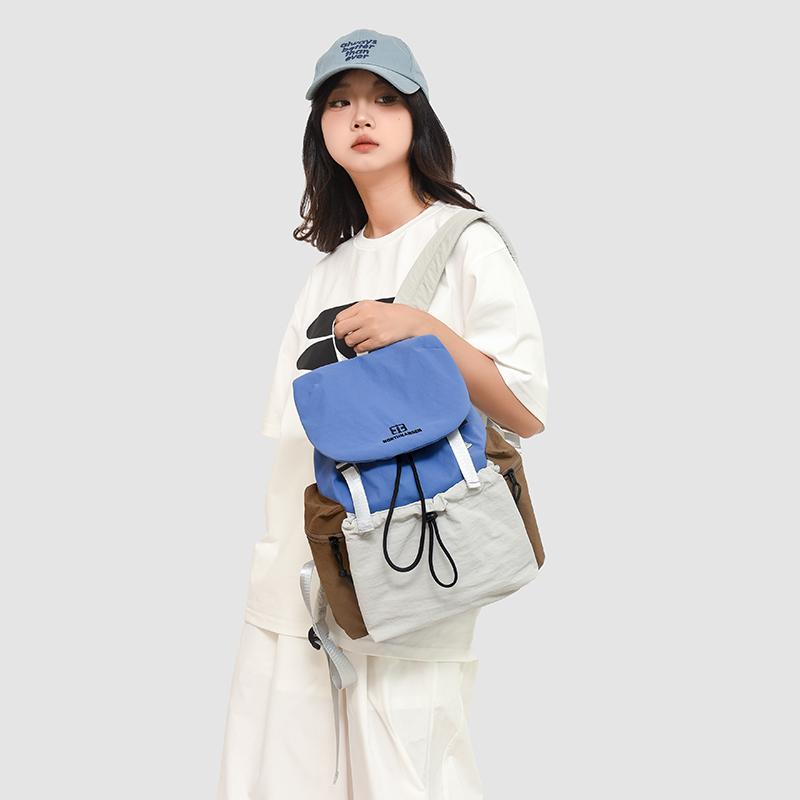 Large Capacity Travel Backpack Women's Lightweight Drawstring Backpack Color Block Student Schoolbag