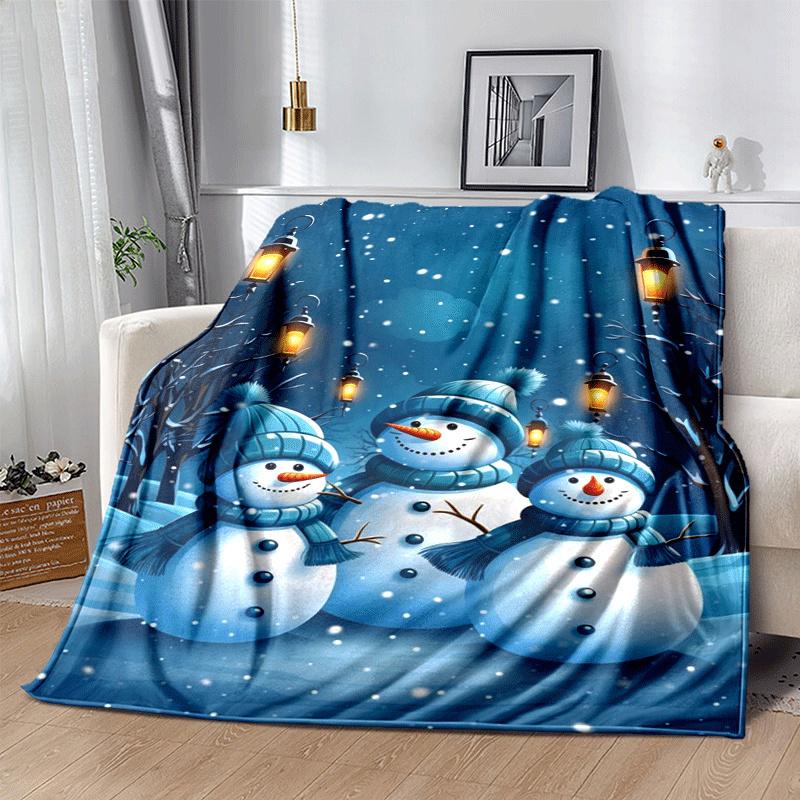 1pc Snowman Printing Lightweight Flannel Blanket, Comfortable and Warm Blanket, for Camping Sofa Bed and Couch Office, Gift