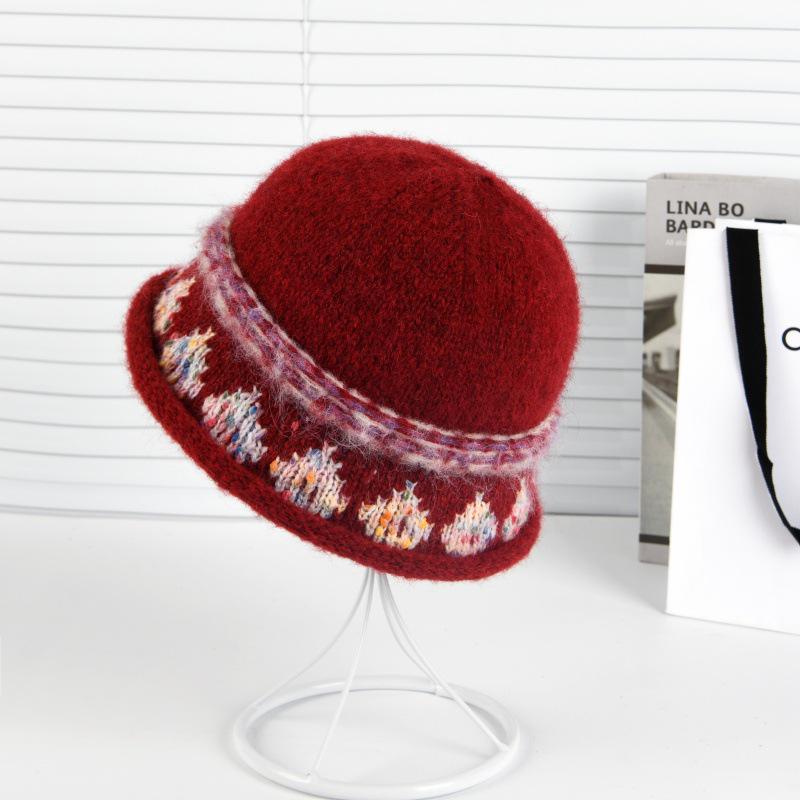 Chapeau Bob Jacquard Pétale Fair Isle 2025 en Laine - Tricot Mince Décontracté pour Femme pour Automne & Hiver