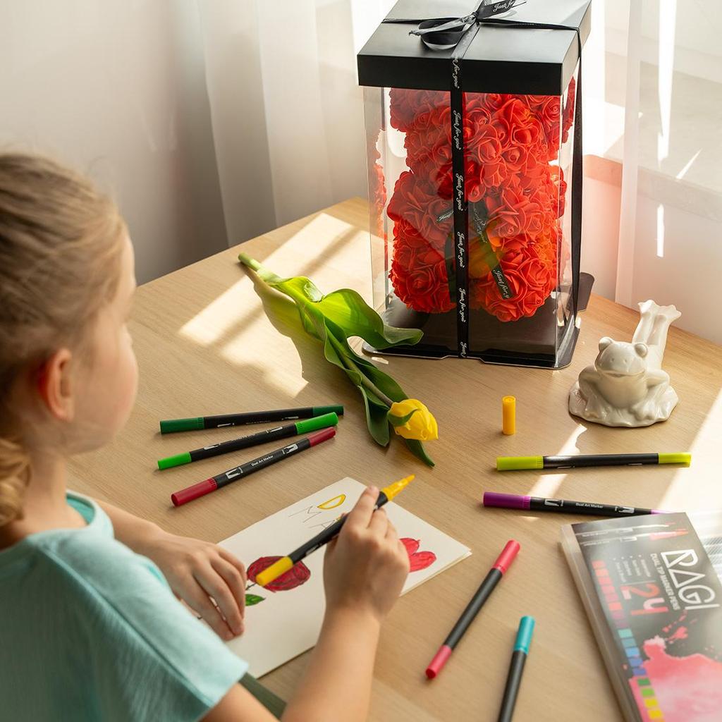 Orsetto di peluche rosa, rosso, petali di rosa 25 cm, decorazione, regalo per la festa della mamma
