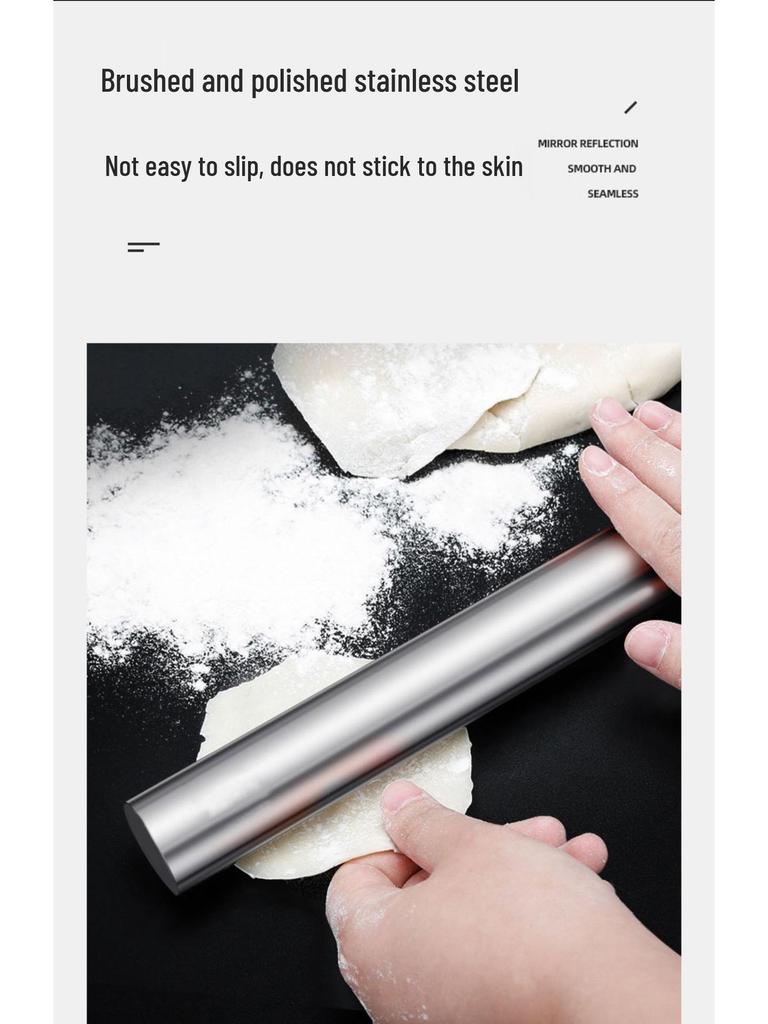 Lanno 304 Stainless Steel Non-Stick Rolling Pin for Dumplings and Noodles