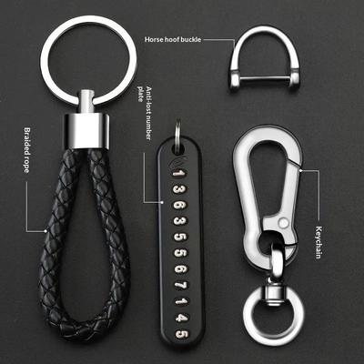 Trendy Diy Mobile Phone Number Plate Pendant Keychain For Men Punk Simple Woven Leather Rope Anti-Lost Car Key Chain Accessories
