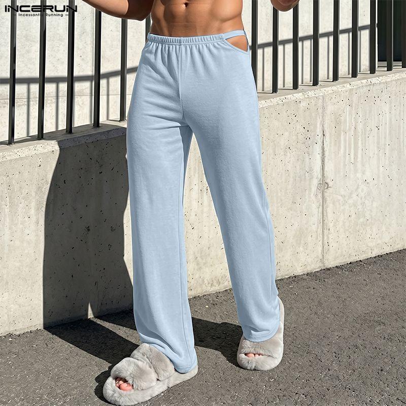 INCERUN Pantaloni Lunghi Casual da Uomo con Vita Elastica e Cut-out Pantaloni da Casa Loungewear