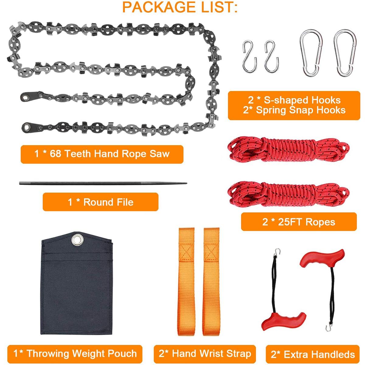 

53In Hand Rope Chain Saw Sharp Manual Tree Limb Chain Saw 68 Teeth Folding Pocket Rope Chainsaw Tree Cutting Tool for Gardening серебряный