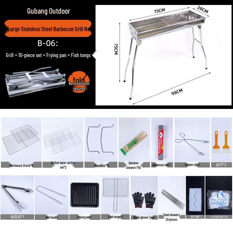 Large Portable Stainless Steel Charcoal BBQ Grill for Outdoor Picnics and Home Use