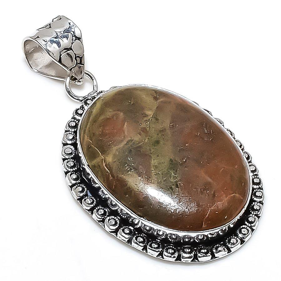 Fossil Coral Gemstone Handmade 925 Sterling Silver Jewelry Pendant 2.05" SU-10709