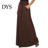 Long Skirt Women Maxi Adjustable Drawstring High-Waisted Solid Color Casual with Pockets Work